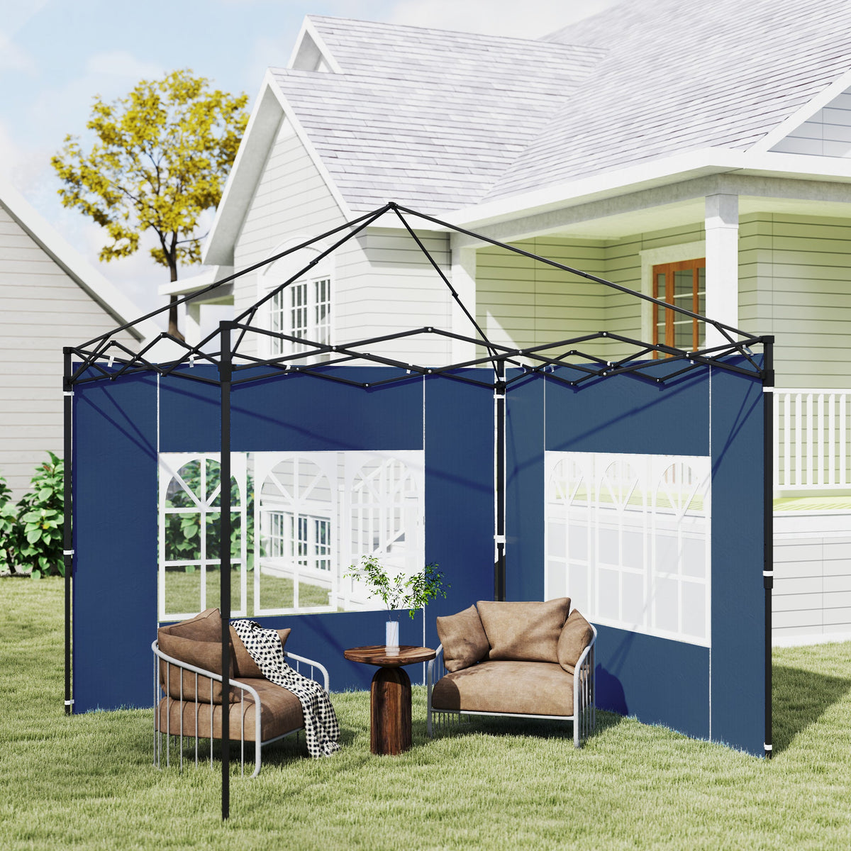 Outsunny Gazebo Side Panels for 3x3(m) or 3x6m Gazebo Canopy, 2 Pack, Blue