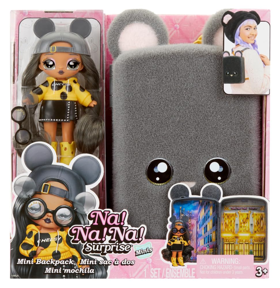 Na Na Na Surprise Mini Backpack Series 2: Marisa Mouse Fuzzy Gray Backpack Gift for Kids