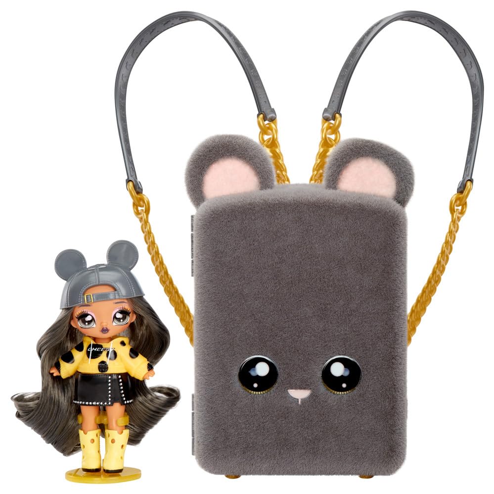 Na Na Na Surprise Mini Backpack Series 2: Marisa Mouse Fuzzy Gray Backpack Gift for Kids