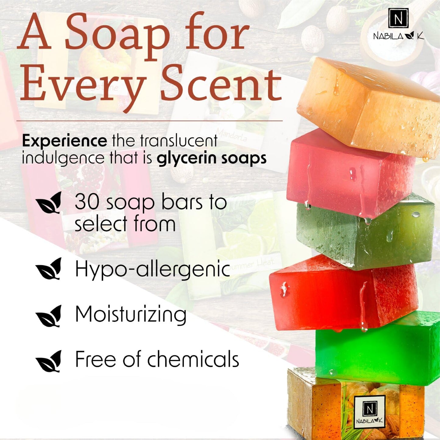 Nabila K Glycerin Soap Set of 3 – Natural, Vegan, Hypoallergenic, 4.5 oz Each