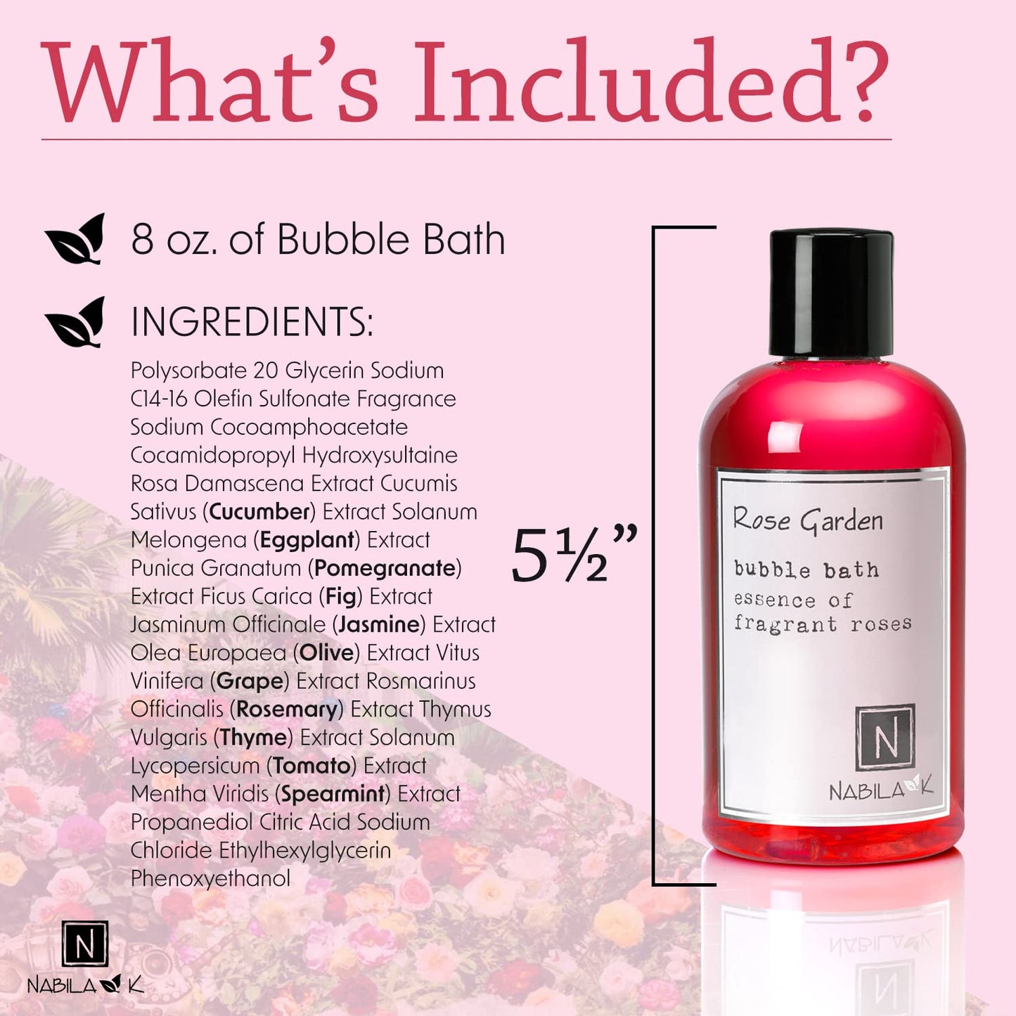Rose Garden Bubble Bath by Nabila K – Natural, Tear-Free Luxury for Sensitive Skin (8 oz)
