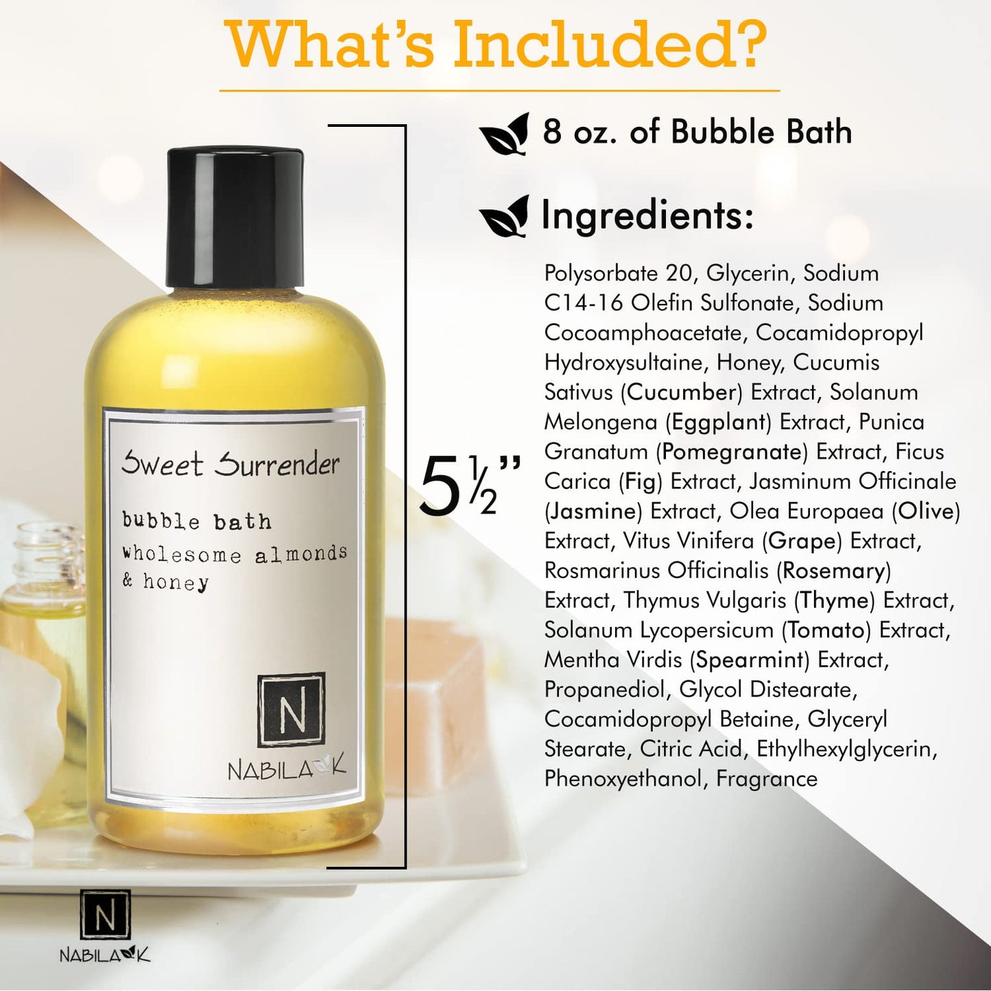 Nabila K Sweet Surrender Bubble Bath – Almond & Honey, Natural, Tear-Free (8 oz)