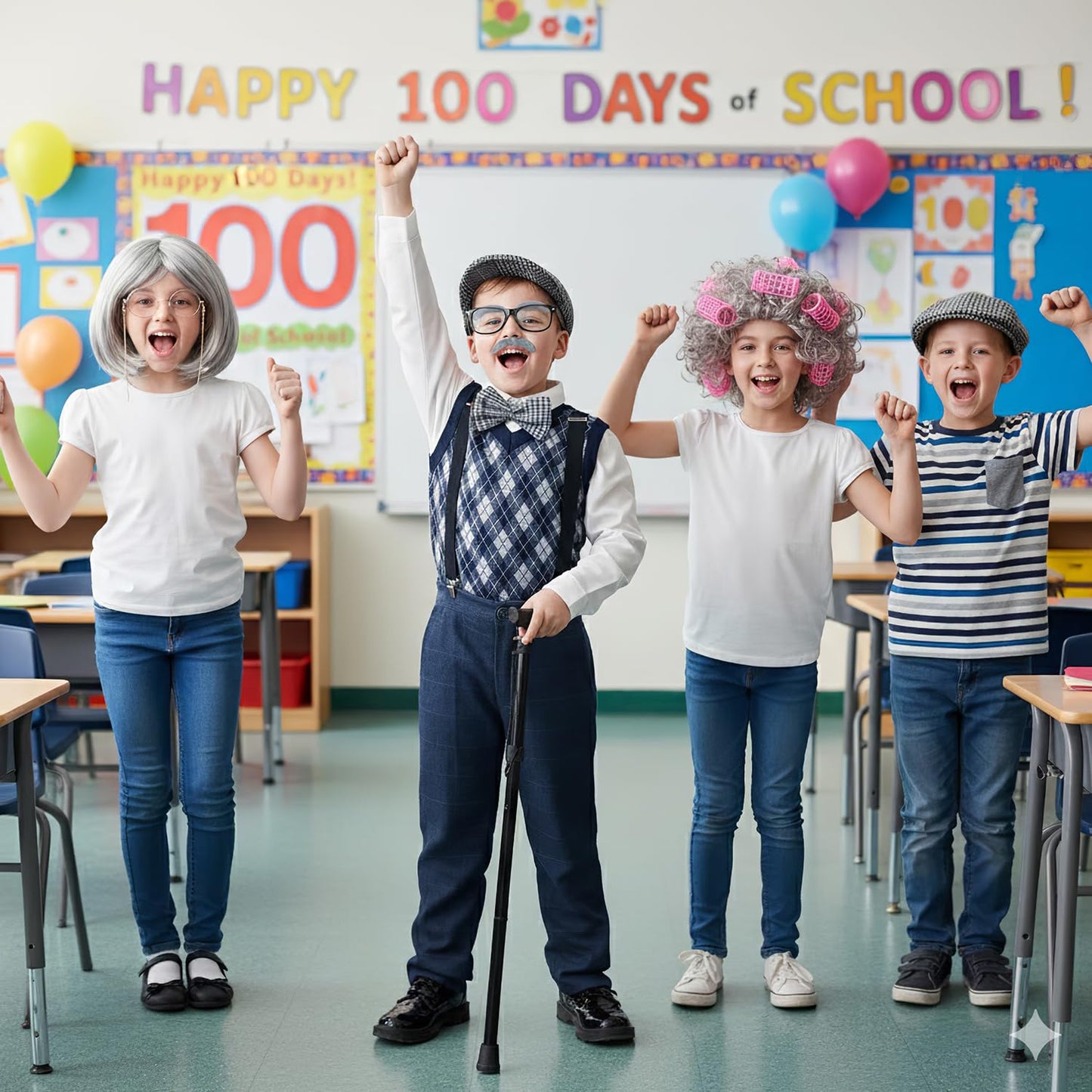 Nabobs 100 Days of School Old Man Costume for Boys – Grandpa Hat, Beard & Vest