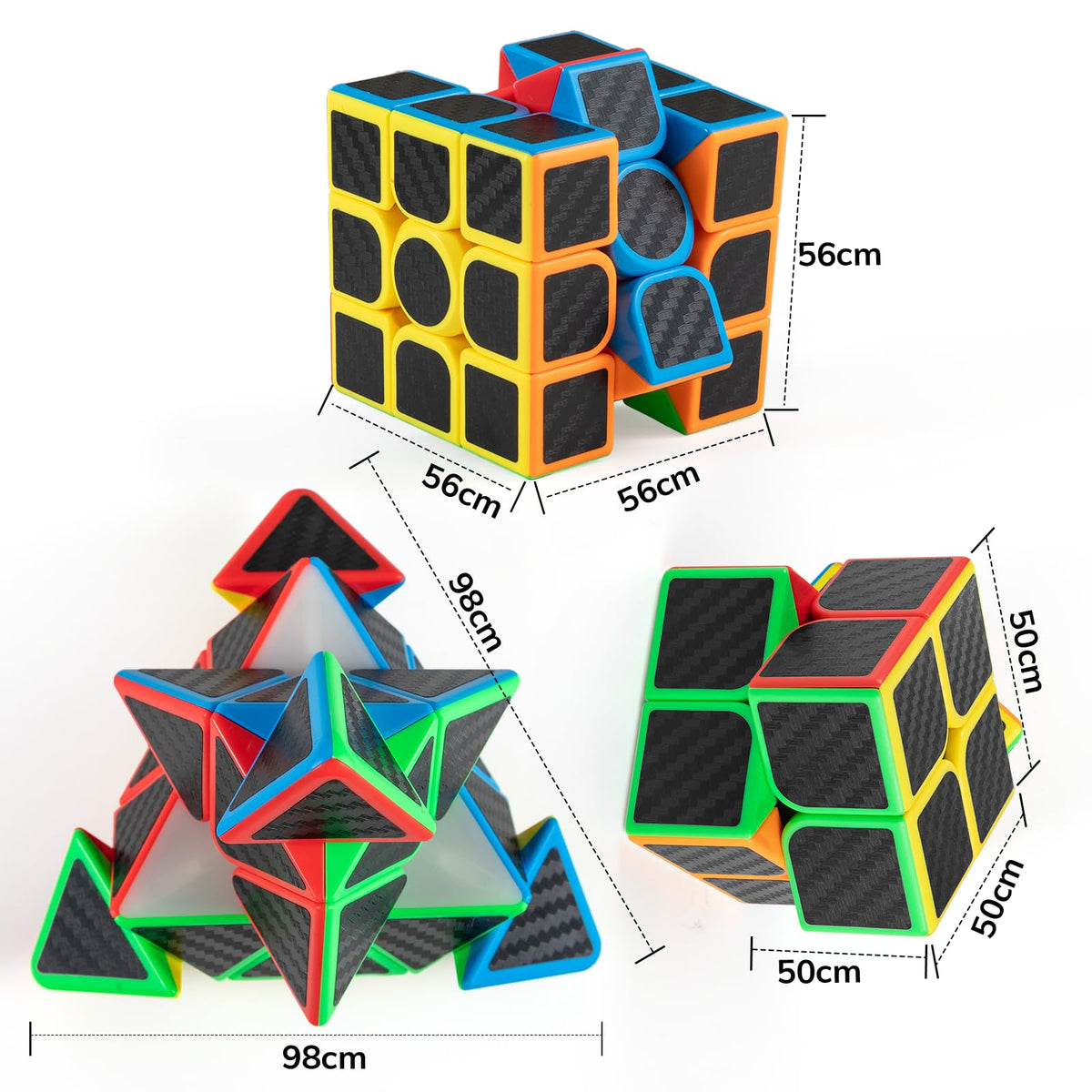 nabreeli Carbon Fiber Speed Cube Set: 2x2x2, 3x3x3, and Pyraminx 3x3 with Durable Stickers