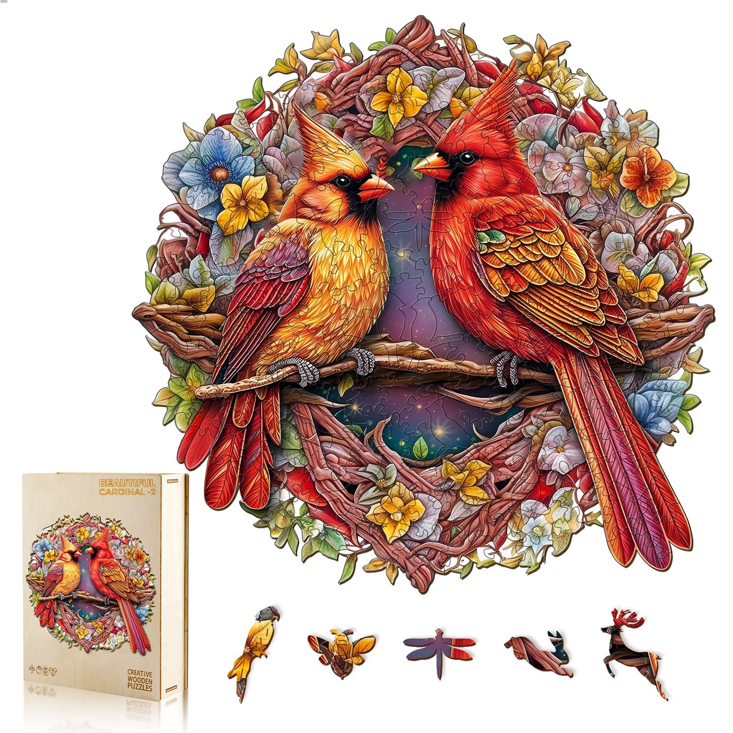 NABYSHOP Wooden Cardinal Puzzle for Adults – 200-Piece Basswood Jigsaw (M 11.9x11.8 in)