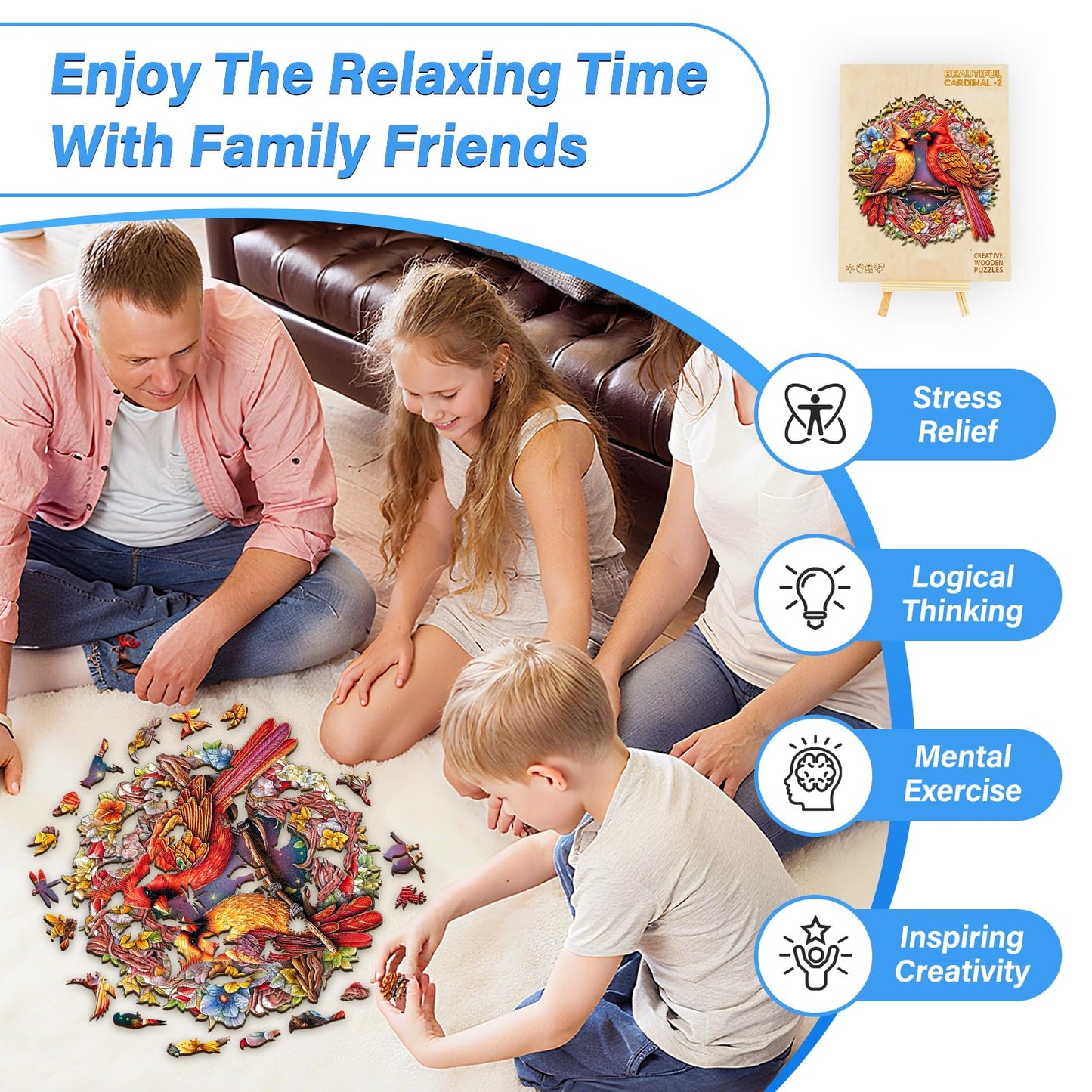NABYSHOP Wooden Cardinal Puzzle for Adults – 200-Piece Basswood Jigsaw (M 11.9x11.8 in)
