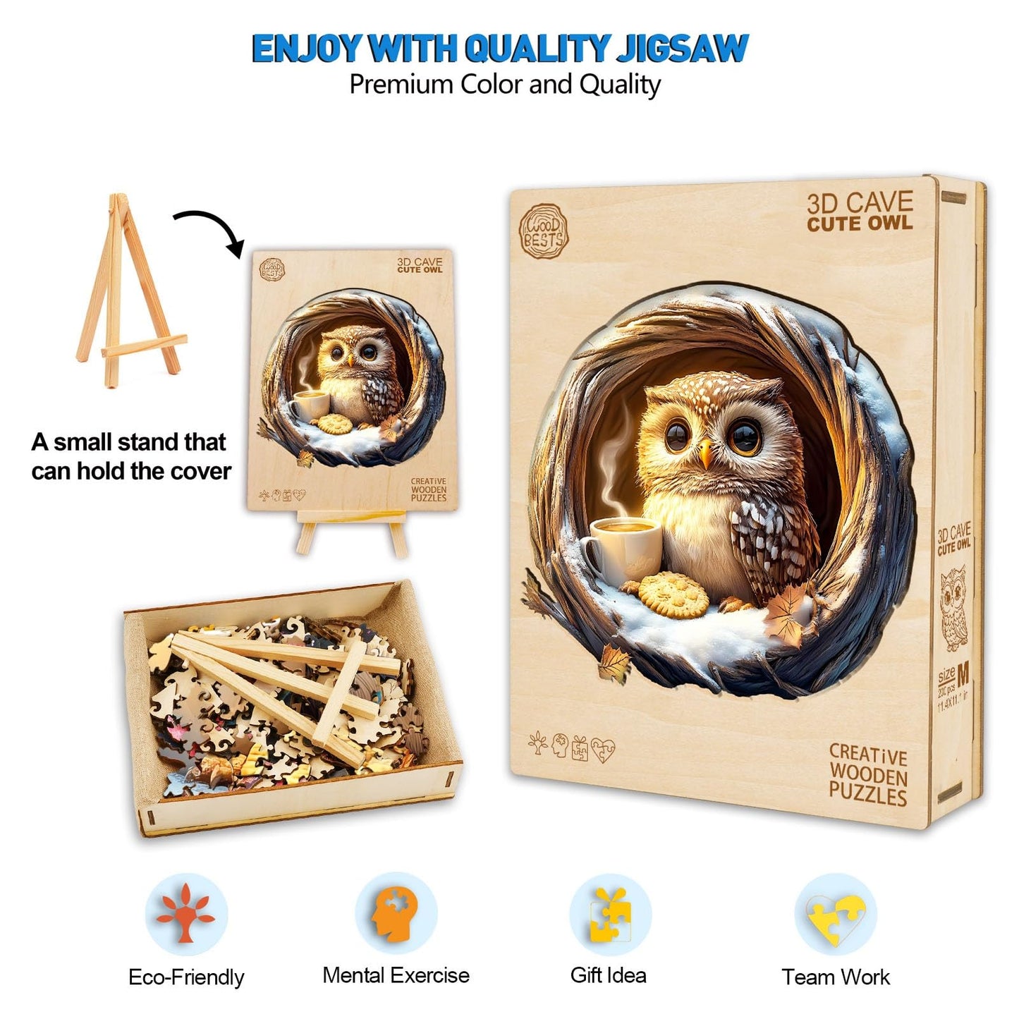 Wooden 200-Piece Cave Owl Puzzle for Adults – 3D Visual Effect | NABYSHOP