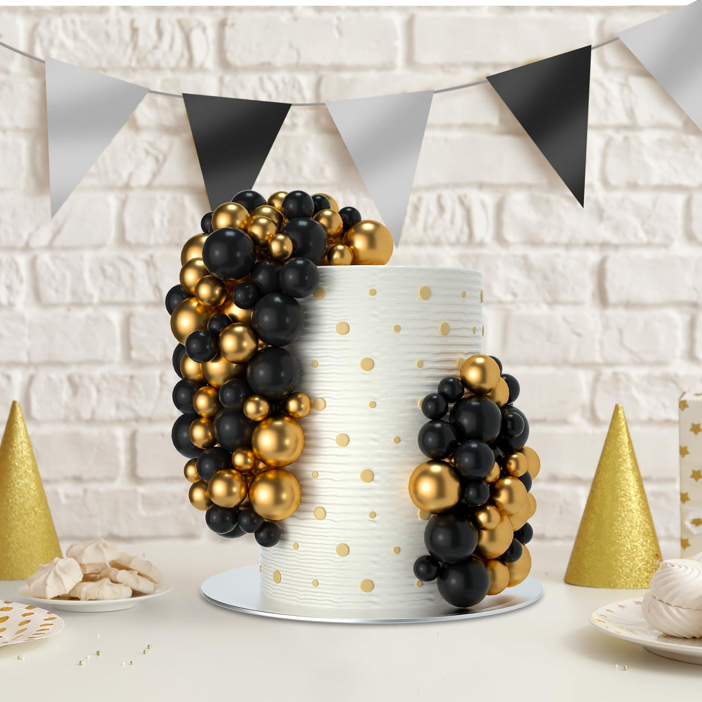 NACHLYNN Black Gold Cake Balls Decorations – 80 Pcs Foam Ball Toppers for Cakes
