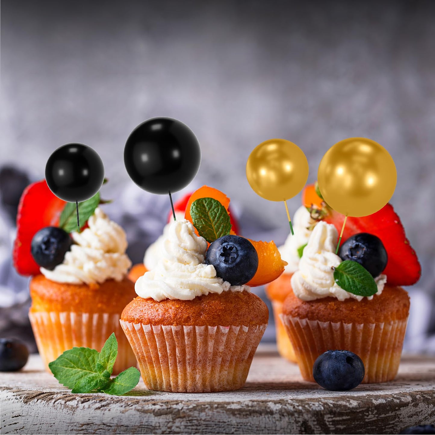 NACHLYNN Black Gold Cake Balls Decorations – 80 Pcs Foam Ball Toppers for Cakes