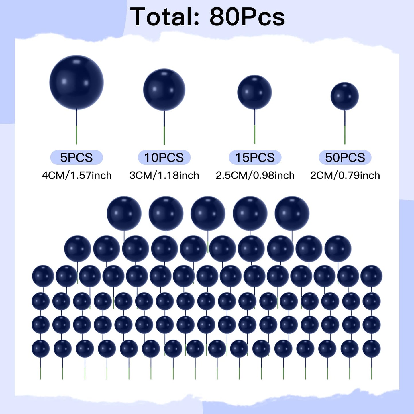 NACHLYNN Navy Cake Balls Toppers – 80 Pcs Foam Balloon Cake Decorations