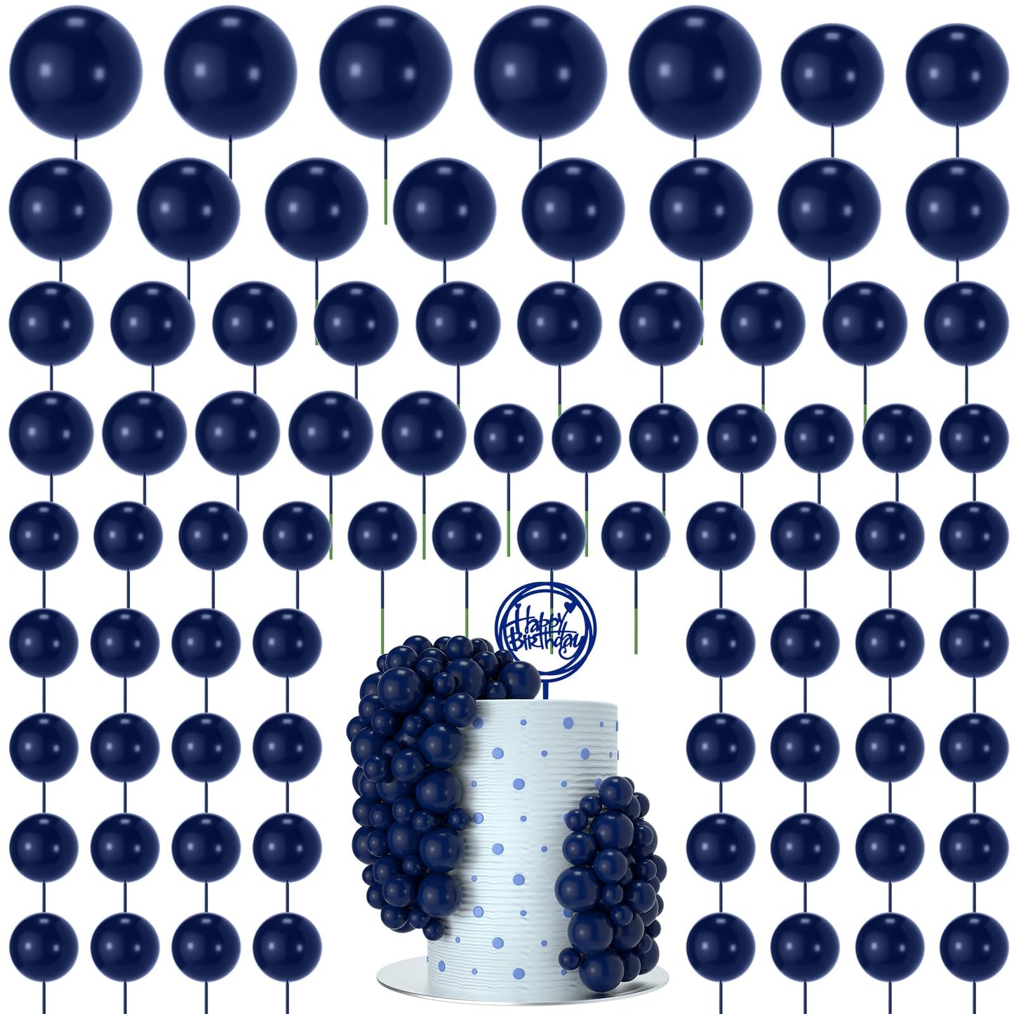 NACHLYNN Navy Cake Balls Toppers – 80 Pcs Foam Balloon Cake Decorations
