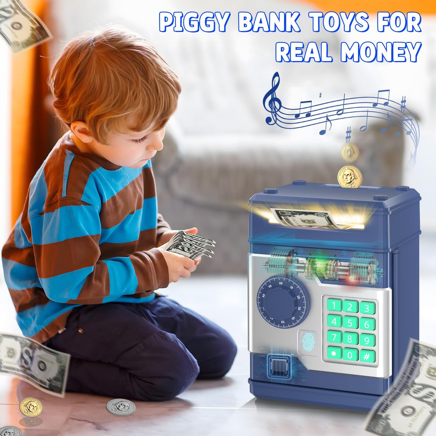NAFEIV Kids Piggy Bank – Electronic Money Saving Toy for Ages 6-8 (Navy, ABS Eclectic)