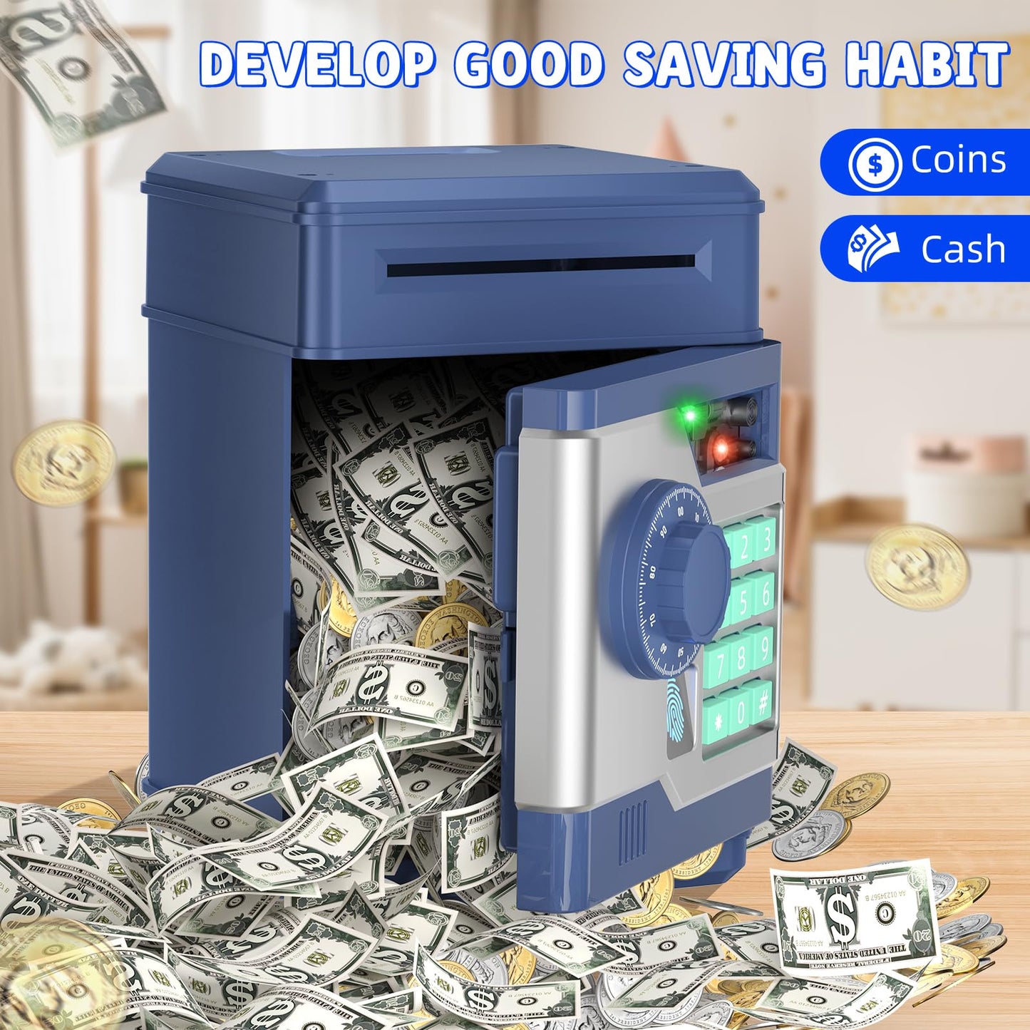 NAFEIV Kids Piggy Bank – Electronic Money Saving Toy for Ages 6-8 (Navy, ABS Eclectic)