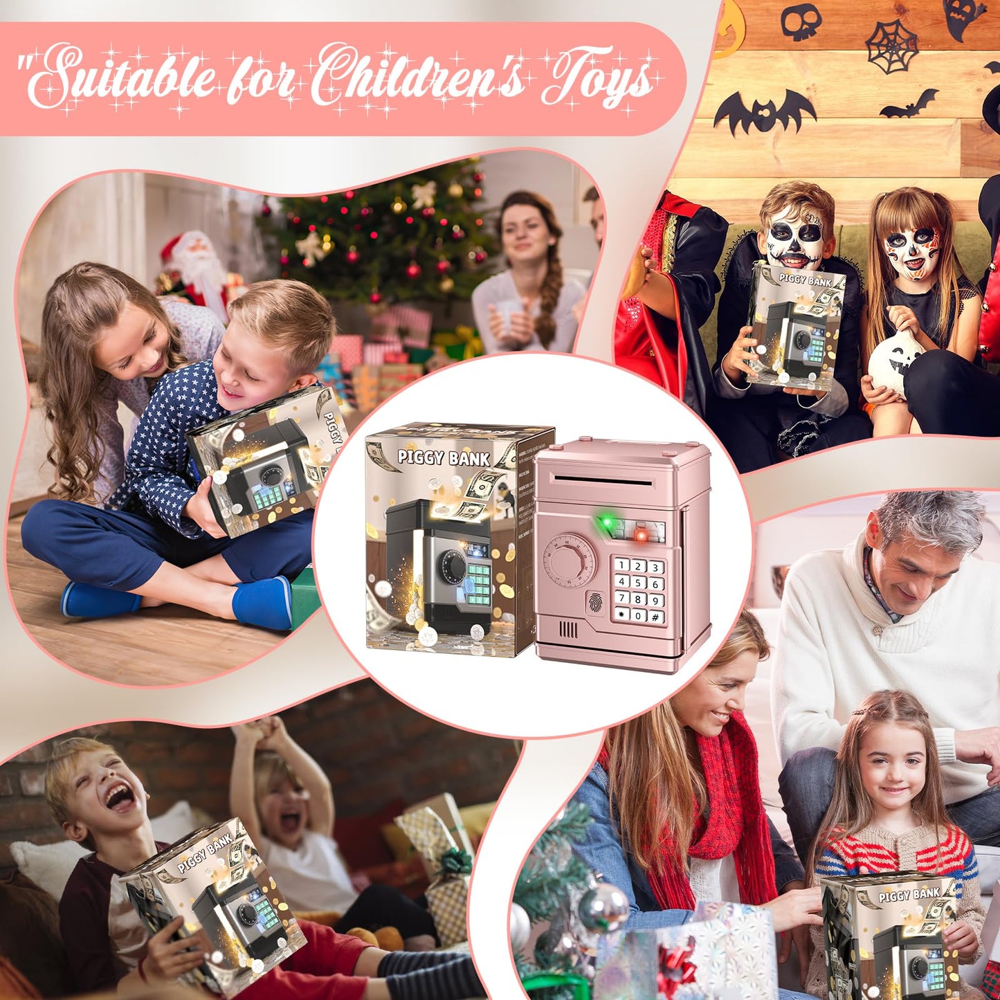 NAFEIV Kids Piggy Bank – Rose Gold Electronic Saver for Ages 3-8