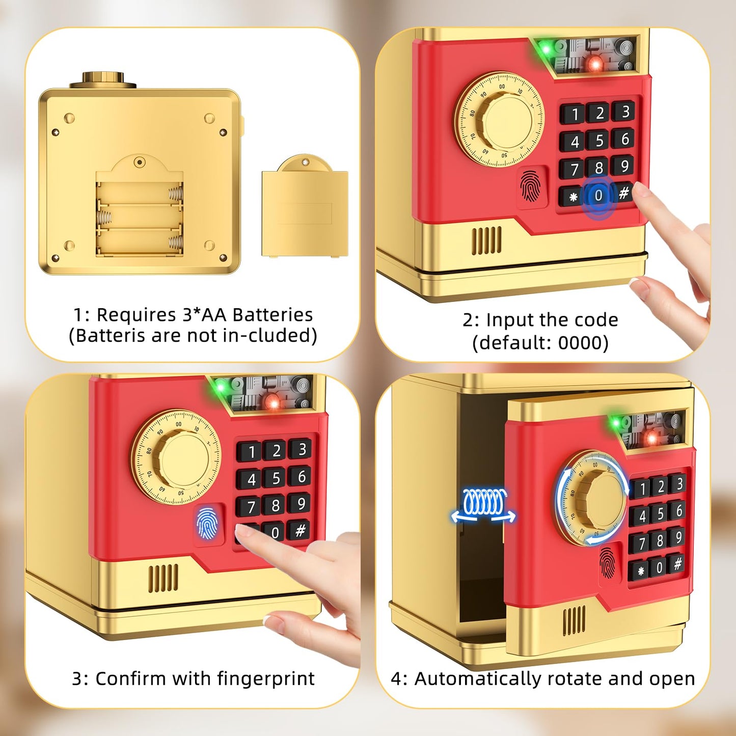 NAFEIV Piggy Bank - Automatic Electronic Kid Safe with Password & Fingerprint Unlocking (Gold)