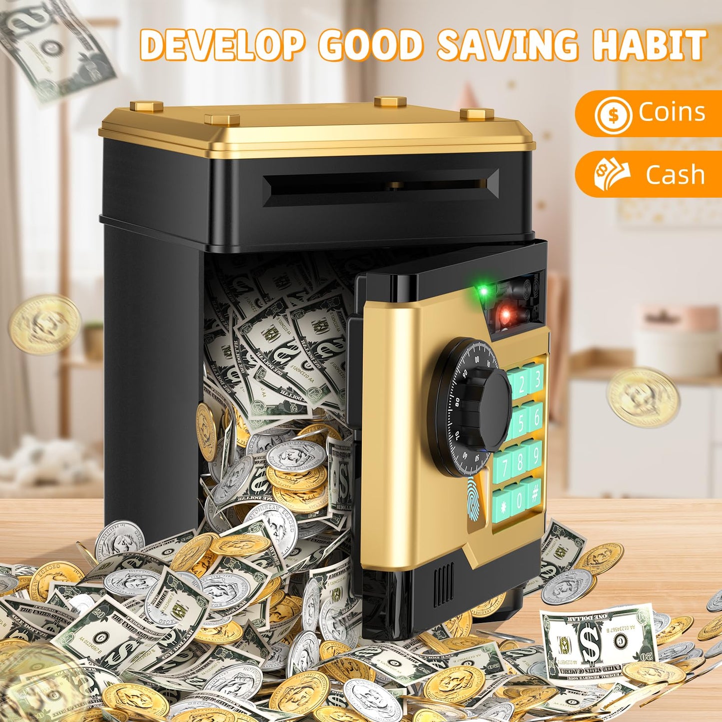 NAFEIV Piggy Bank: Automatic Electronic Money Bank with Password & Fingerprint Unlocking for Kids