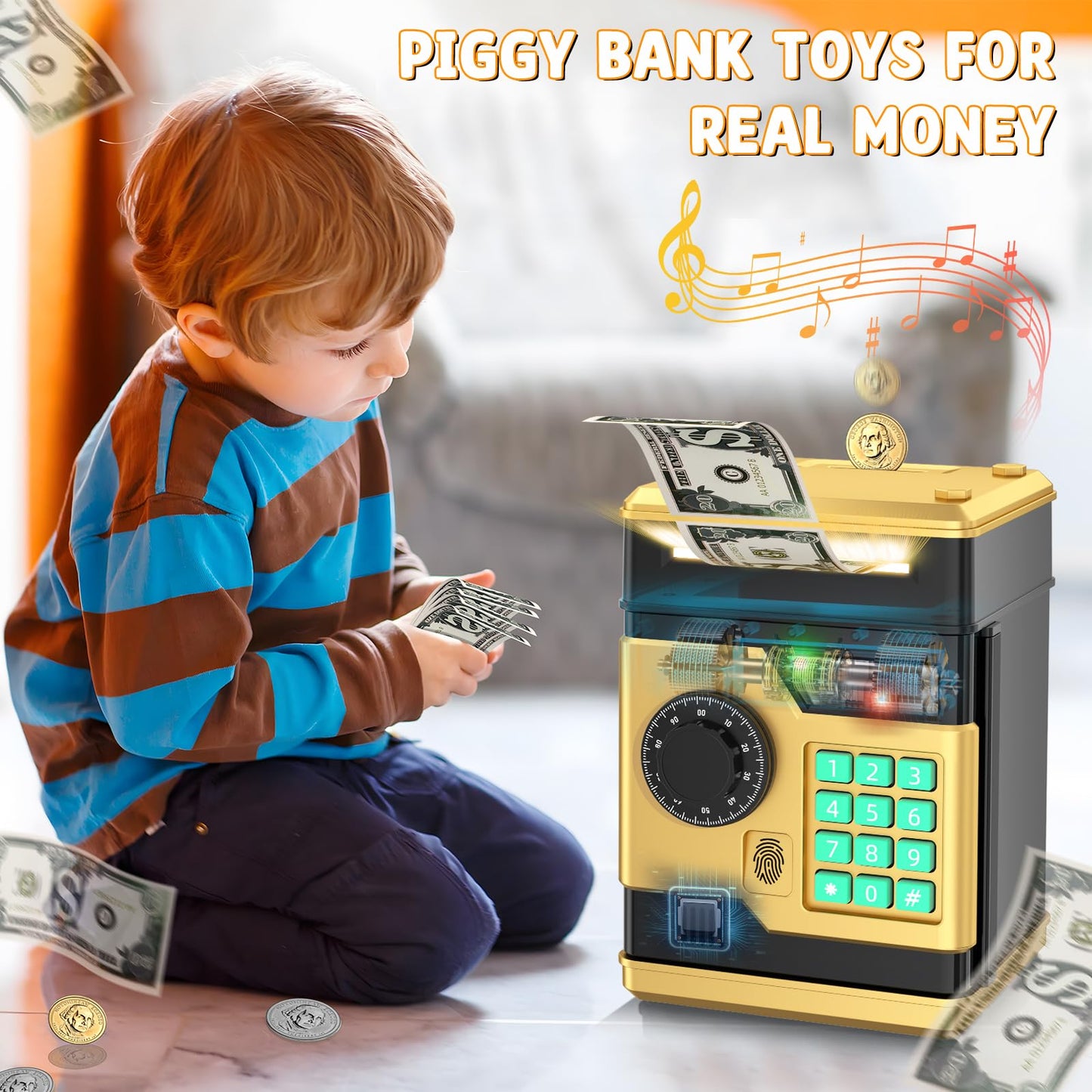 NAFEIV Piggy Bank: Automatic Electronic Money Bank with Password & Fingerprint Unlocking for Kids