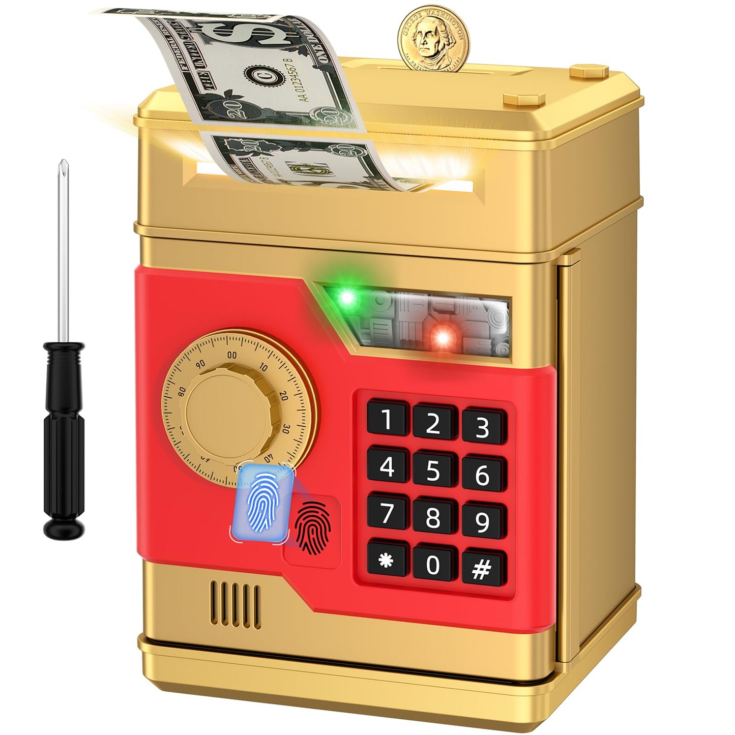 NAFEIV Piggy Bank - Automatic Electronic Kid Safe with Password & Fingerprint Unlocking (Gold)