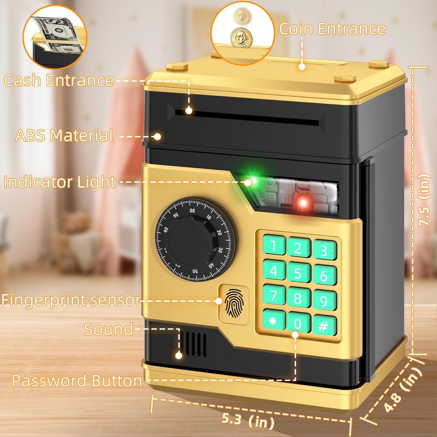 NAFEIV Piggy Bank: Automatic Electronic Money Bank with Password & Fingerprint Unlocking for Kids