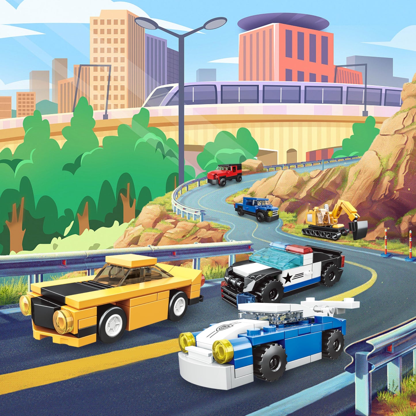 NAFONRU 16-Pack Building Blocks Party Favors — LEGO-Compatible 710-Piece City Vehicles Kit