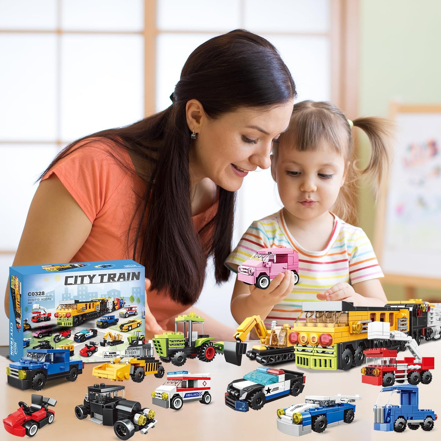 NAFONRU 16-Pack Building Blocks Party Favors — LEGO-Compatible 710-Piece City Vehicles Kit