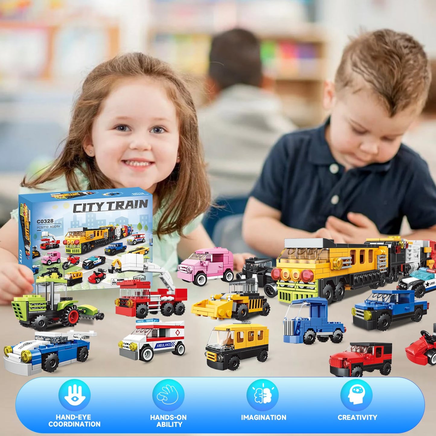 NAFONRU 16-Pack Building Blocks Party Favors — LEGO-Compatible 710-Piece City Vehicles Kit