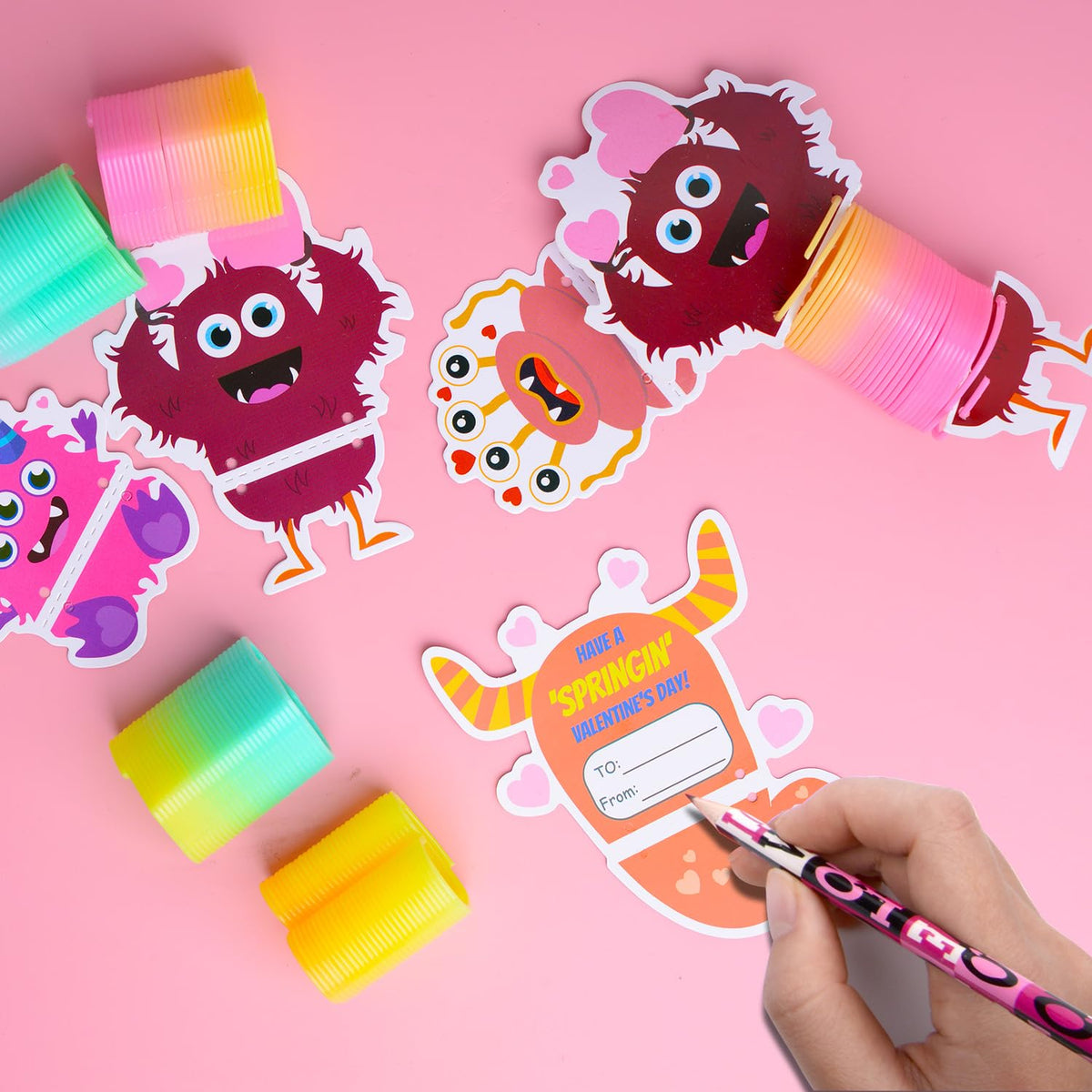NAISEN 32-Pack Valentines Day Cards for Kids with Rainbow Coil Springs – 8 Monster Designs