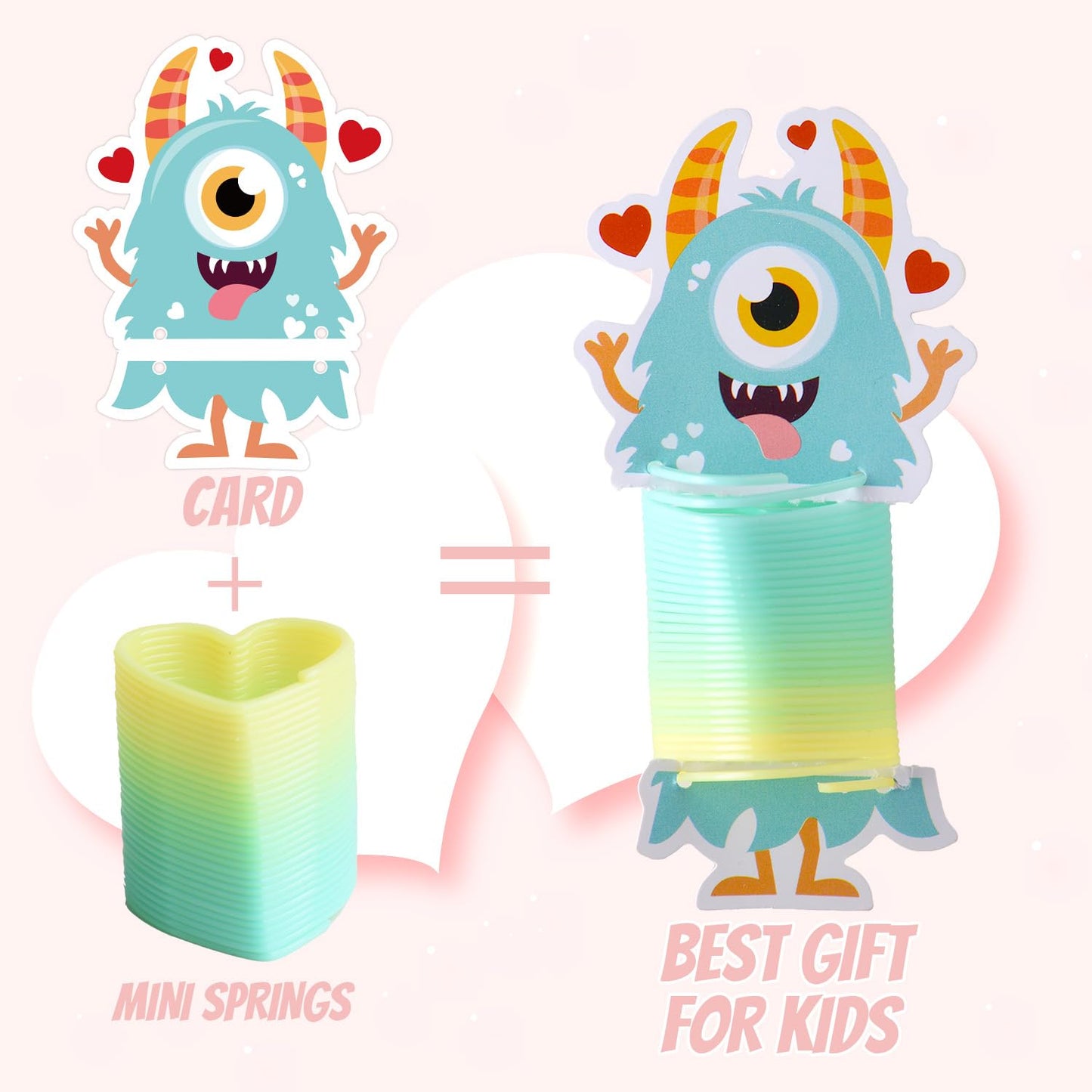 NAISEN 32-Pack Valentines Day Cards for Kids with Rainbow Coil Springs – 8 Monster Designs