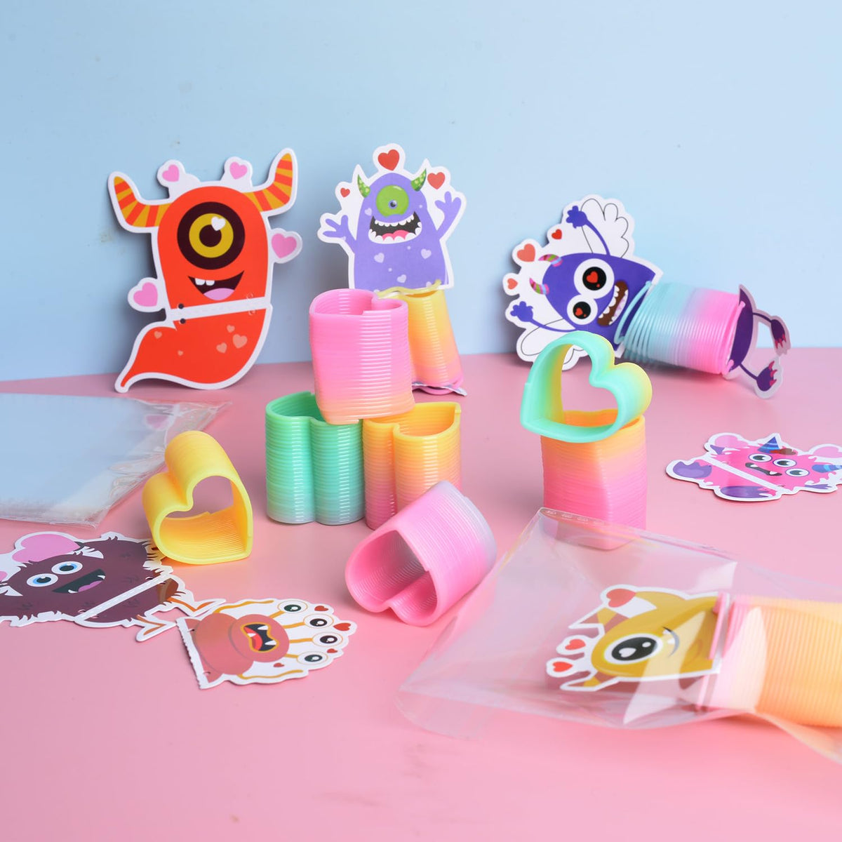 NAISEN 32-Pack Valentines Day Cards for Kids with Rainbow Coil Springs – 8 Monster Designs