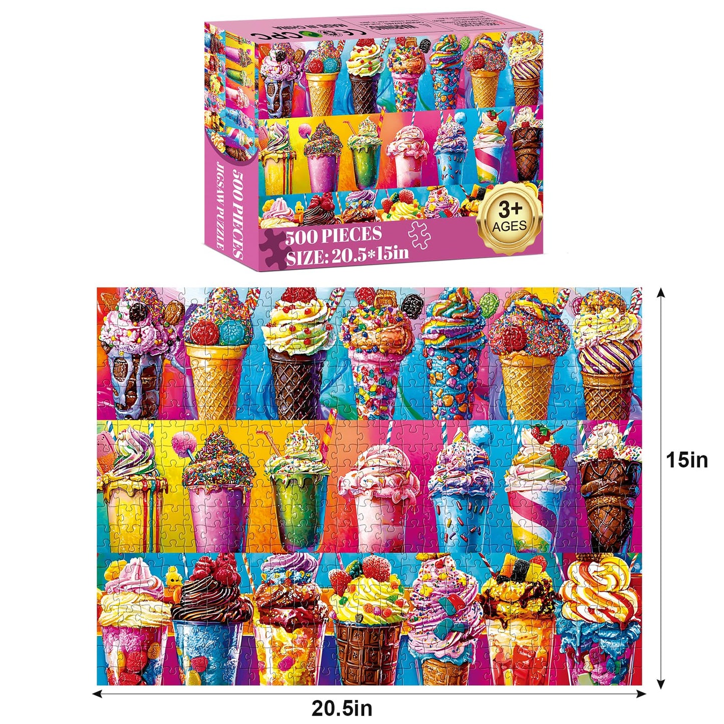 Najiaxiaowu 500 Piece Ice Cream Puzzle for Adults – Recycled Cardboard, Vibrant Colors, 20.5 x 15 in