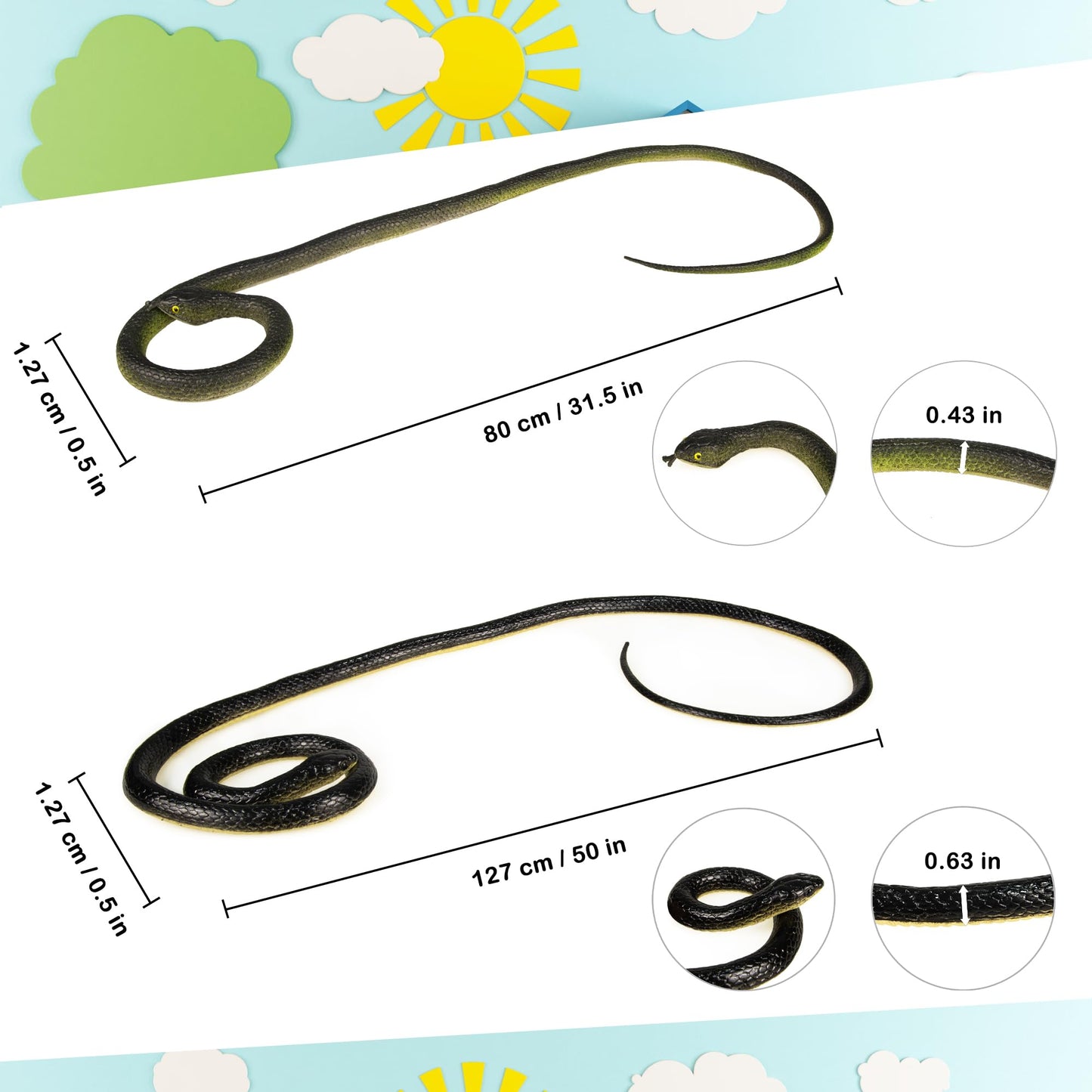 NAKIMO 3-Piece Realistic Rubber Snake Set – 50-inch & 31.5-inch Garden Prank Props