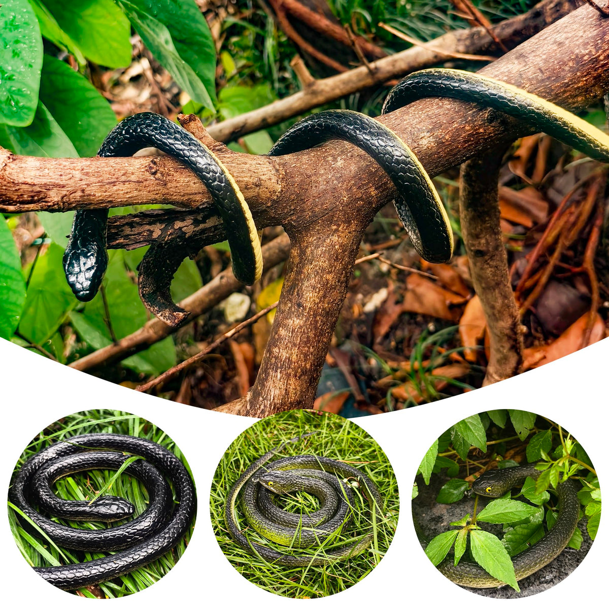 NAKIMO 3-Piece Realistic Rubber Snake Set – 50-inch & 31.5-inch Garden Prank Props
