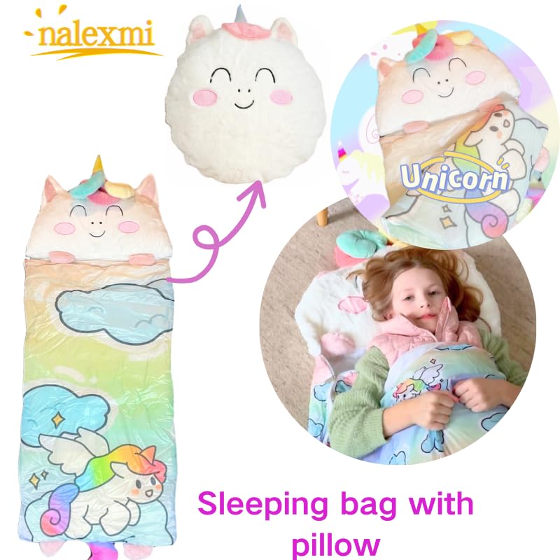 Nalexmi Unicorn Sleeping Bag with Pillow – 3-in-1 Nap Mat for Kids