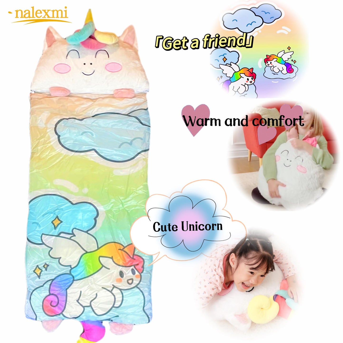 Nalexmi Unicorn Sleeping Bag with Pillow – 3-in-1 Nap Mat for Kids