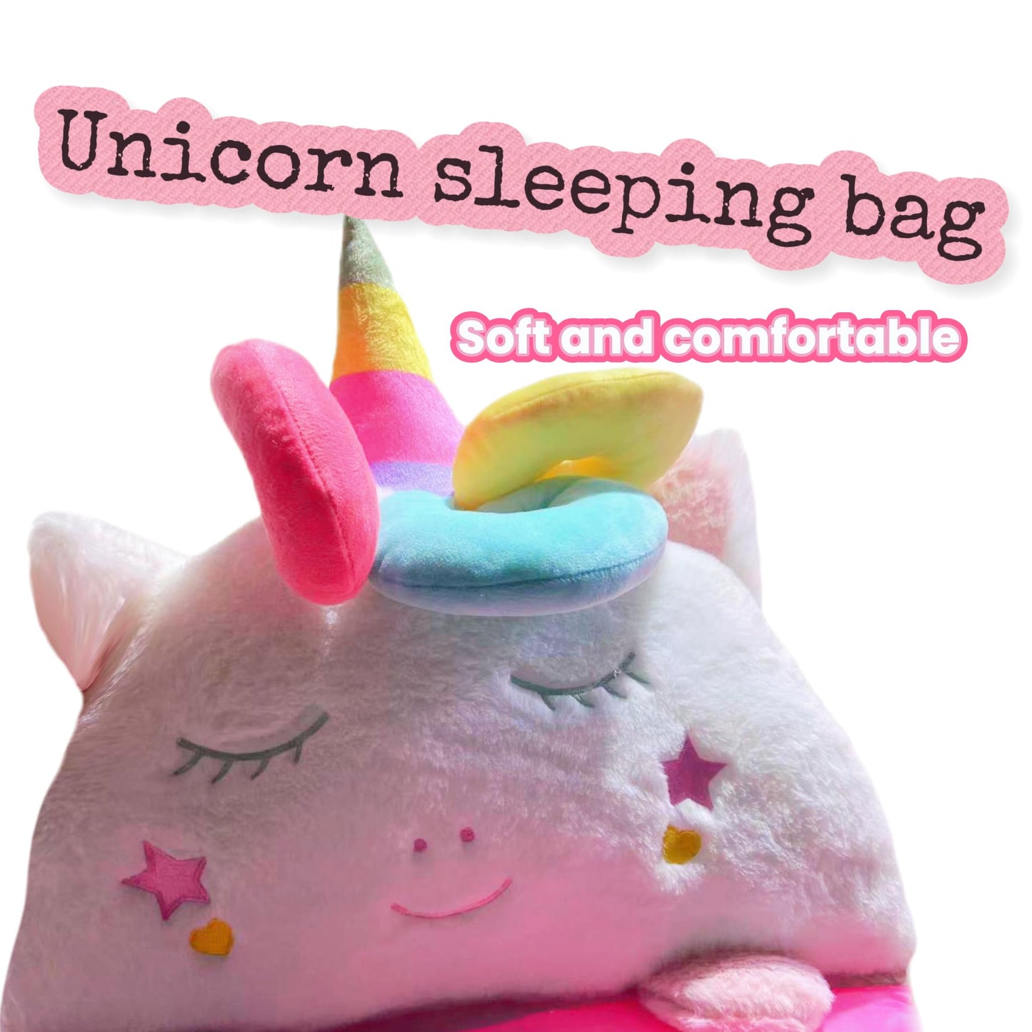 Nalexmi Happy Kids Sleeping Bag - Cozy 3-in-1 Nap Mat with Pillow (Rainbow Unicorn)