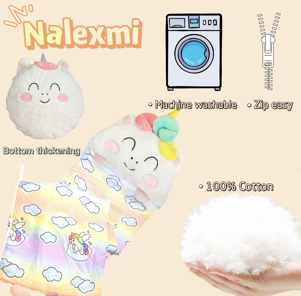 Nalexmi Happy Kids Sleeping Bag - Cozy 3-in-1 Nap Mat with Pillow (Rainbow Unicorn)