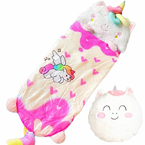 Nalexmi Sleeping Bag with Pillow for Kids – All Season Unicorn Heart Rainbow (63x24)