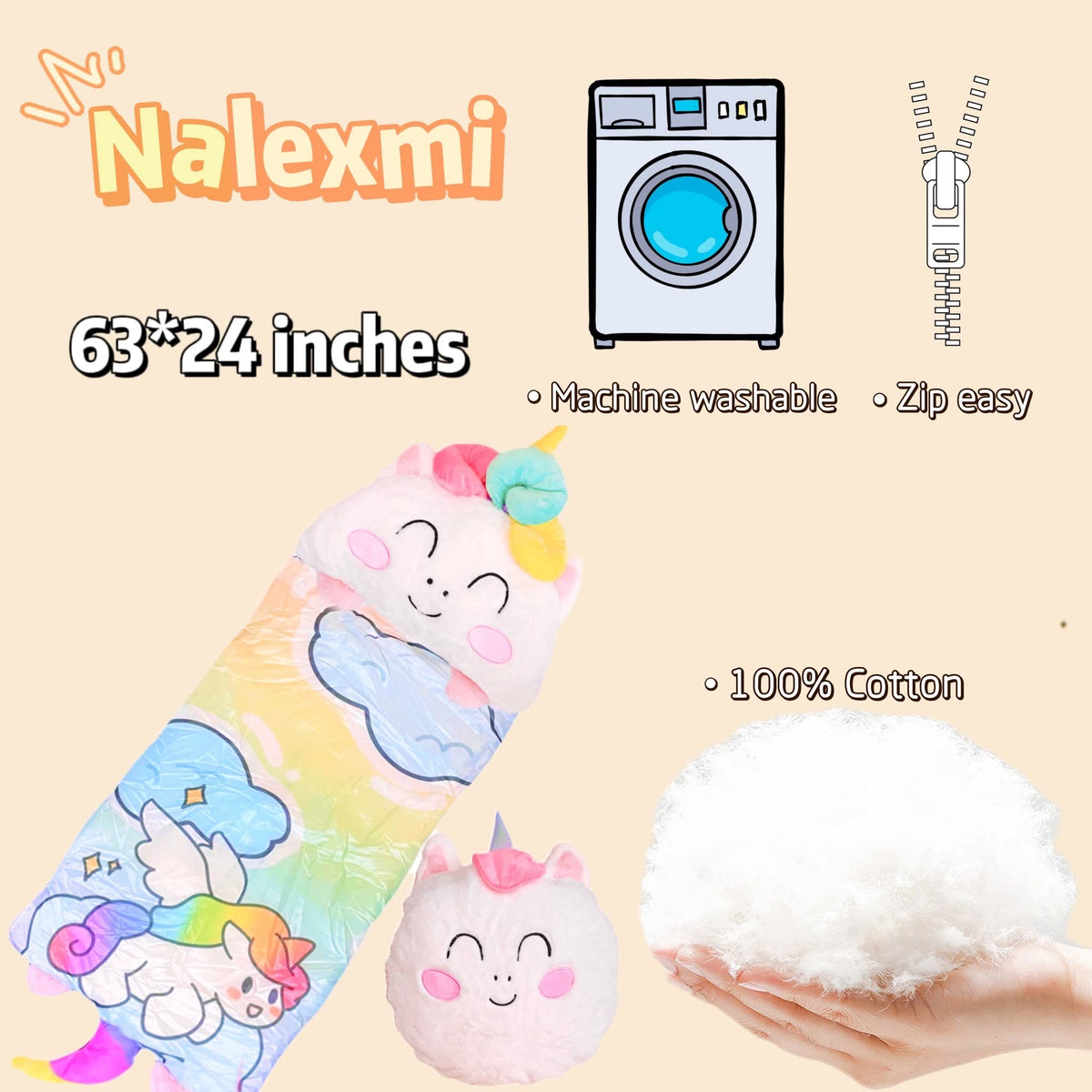 Nalexmi Unicorn Sleeping Bag with Pillow – 3-in-1 Nap Mat for Kids