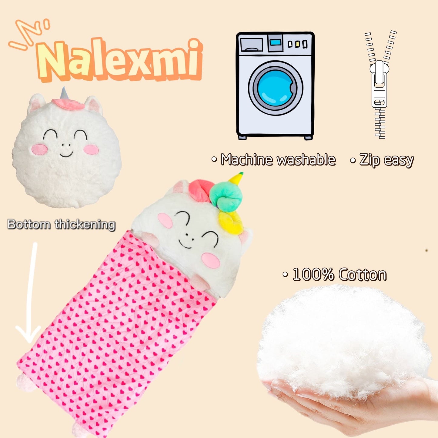 Nalexmi Unicorn Sleeping Bag with Pillow – 3-in-1 Nap Mat for Kids