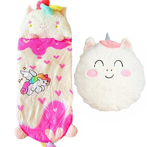 Nalexmi Sleeping Bag with Pillow for Kids – All Season Unicorn Heart Rainbow (63x24)