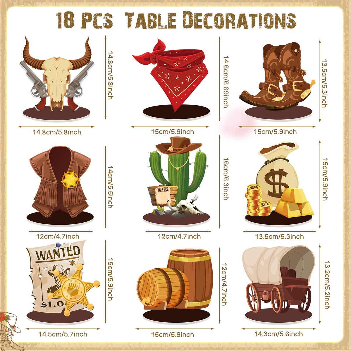 Namalu 18-Piece Western Cowboy Table Centerpieces for Parties & Events