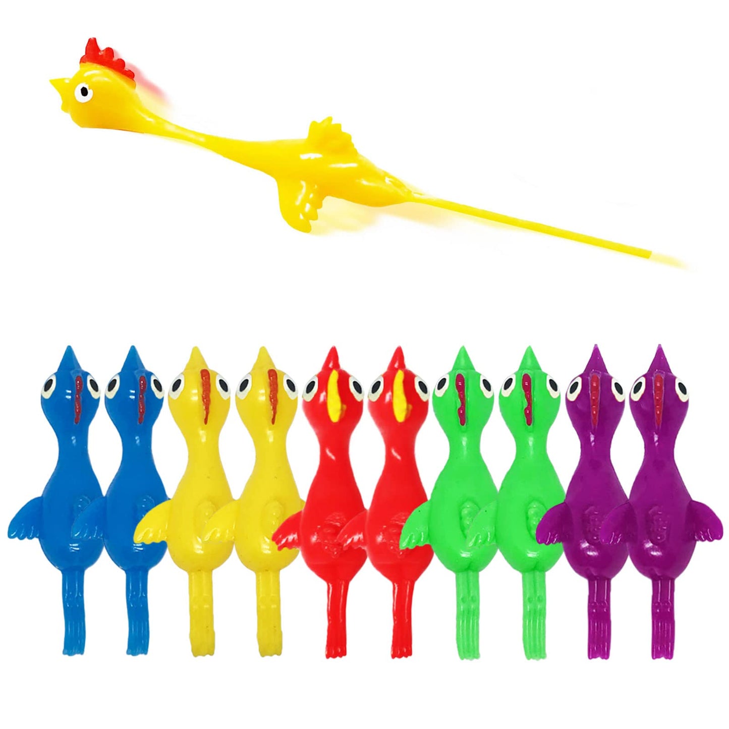Namii W Slingshot Chicken Flick – 10-Piece Multi-Color Rubber Chickens Set