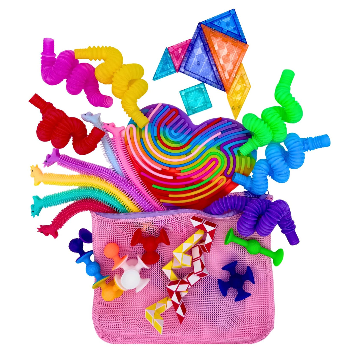 NAMUWASAE Travel Fidget Toy Set – 31-Piece Sensory Kit with Pink Carry Bag