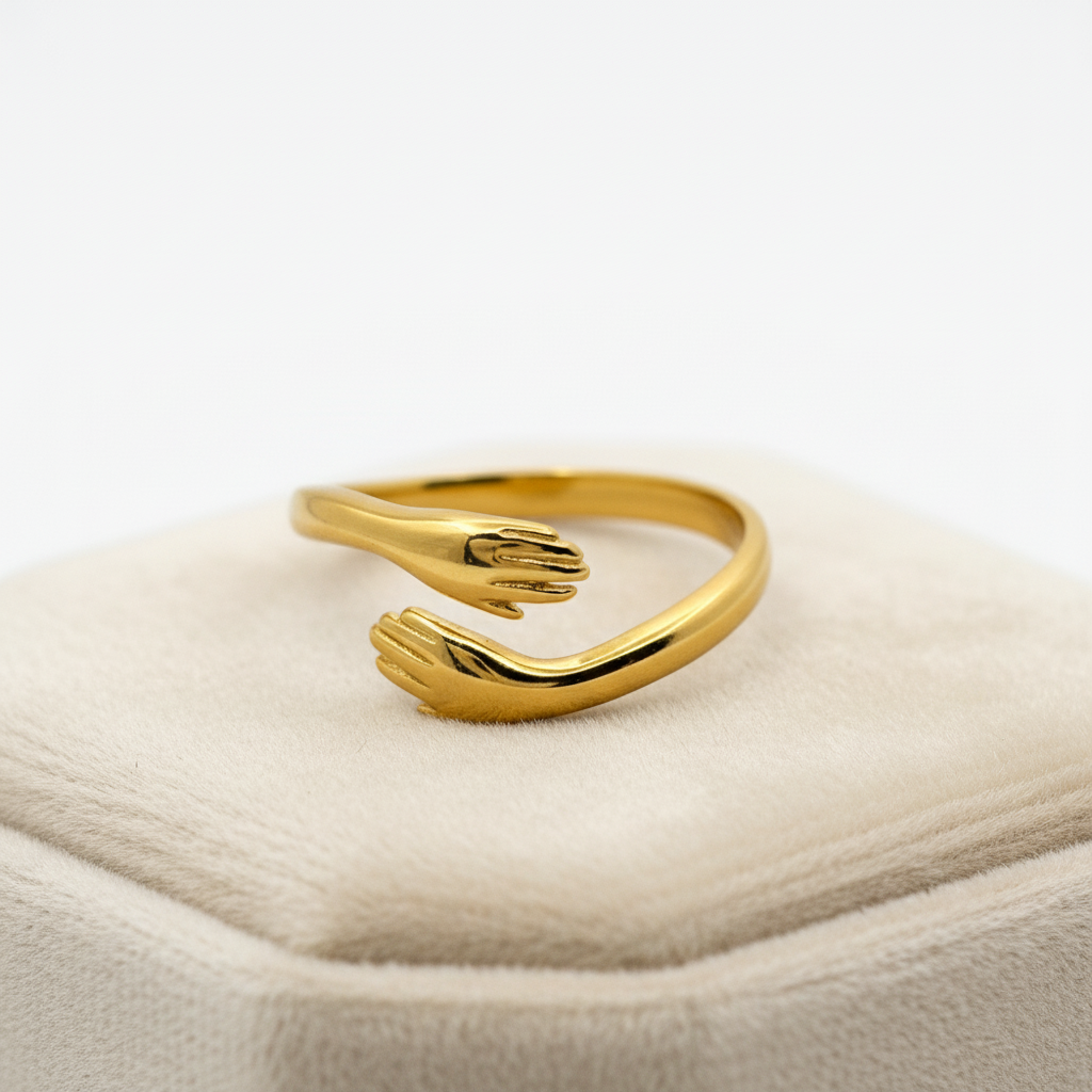 Ameya Adjustable 'Hug Ring' 18k Gold Plated Sterling Silver – Timeless Jewelry