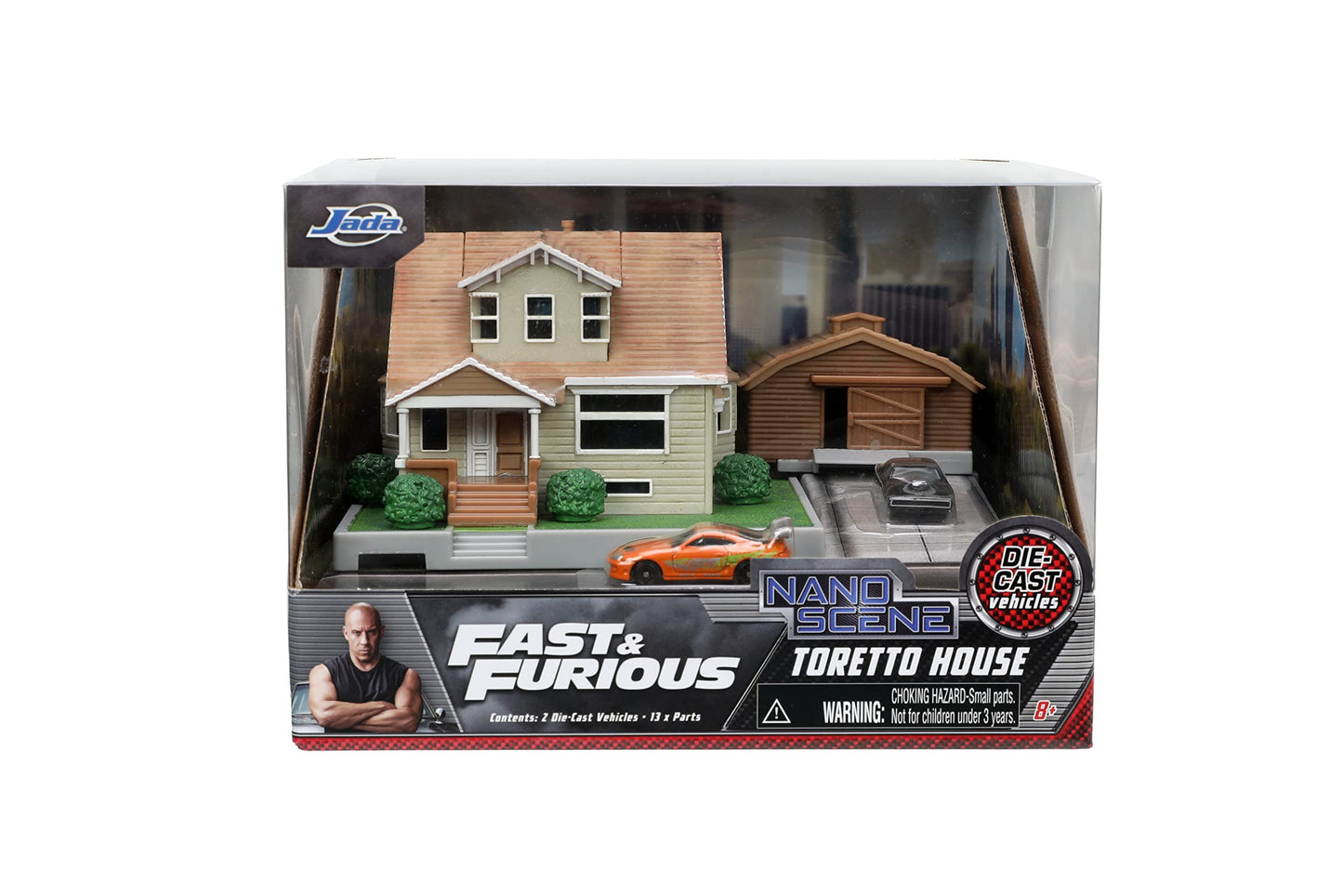 Nano Scene Jada Fast and Furious Diorama: Dom Torettos Charger and Brian Supra with 1:65 Die-Cast Cars