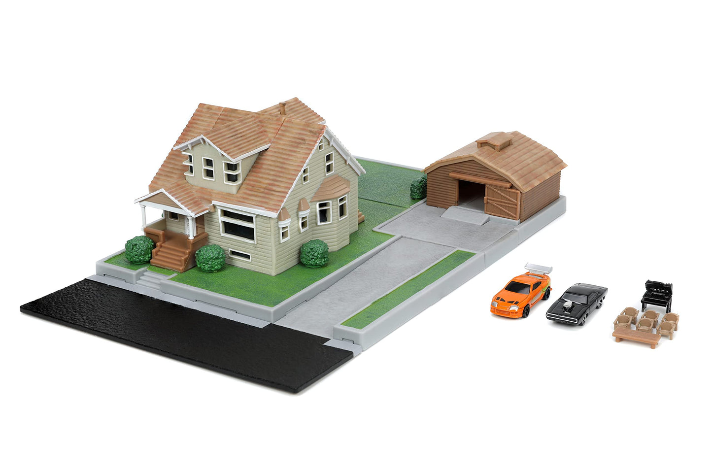 Nano Scene Jada Fast and Furious Diorama: Dom Torettos Charger and Brian Supra with 1:65 Die-Cast Cars