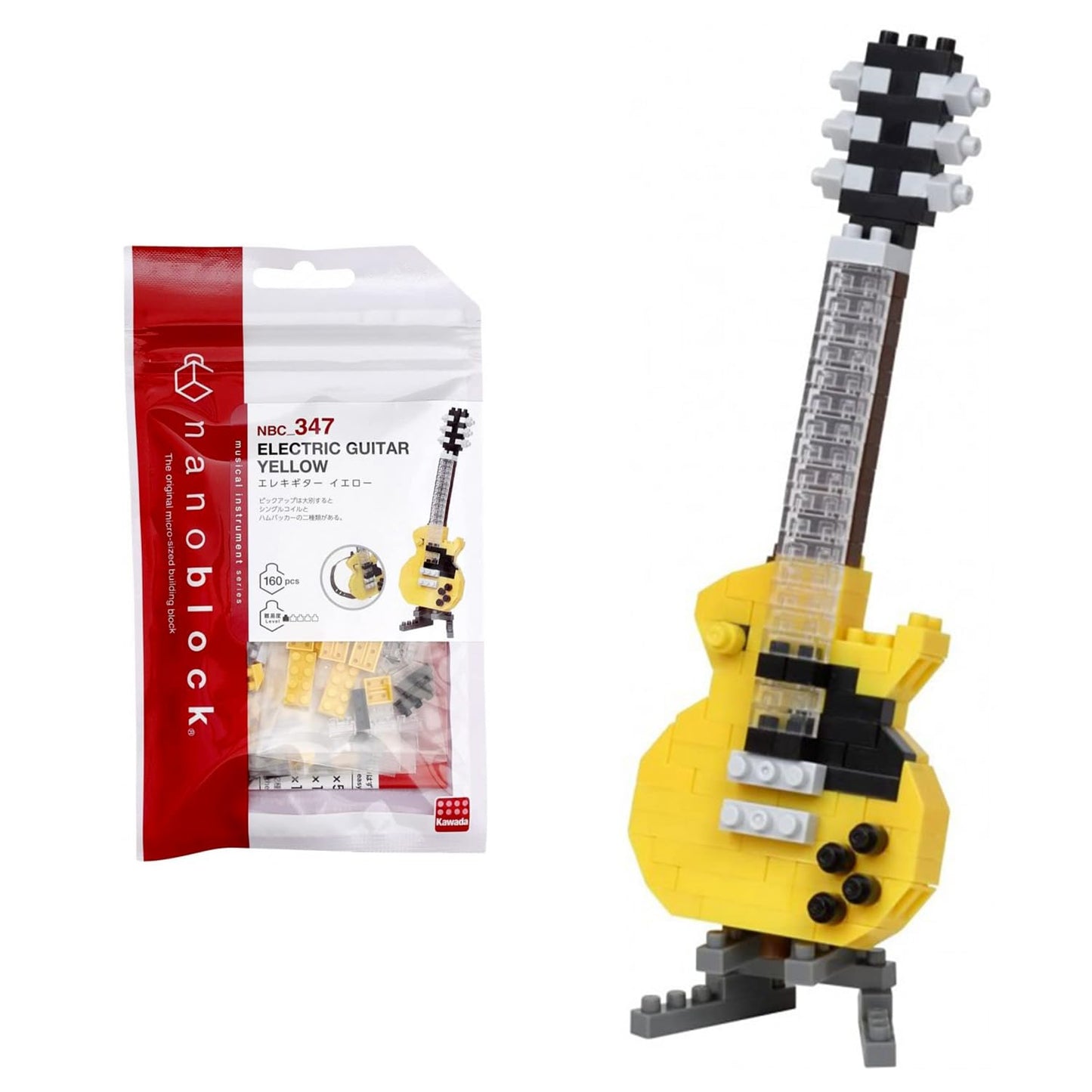 Nanoblock Electric Guitar Yellow – Collection Series Building Kit (160 Pieces, Level 1)