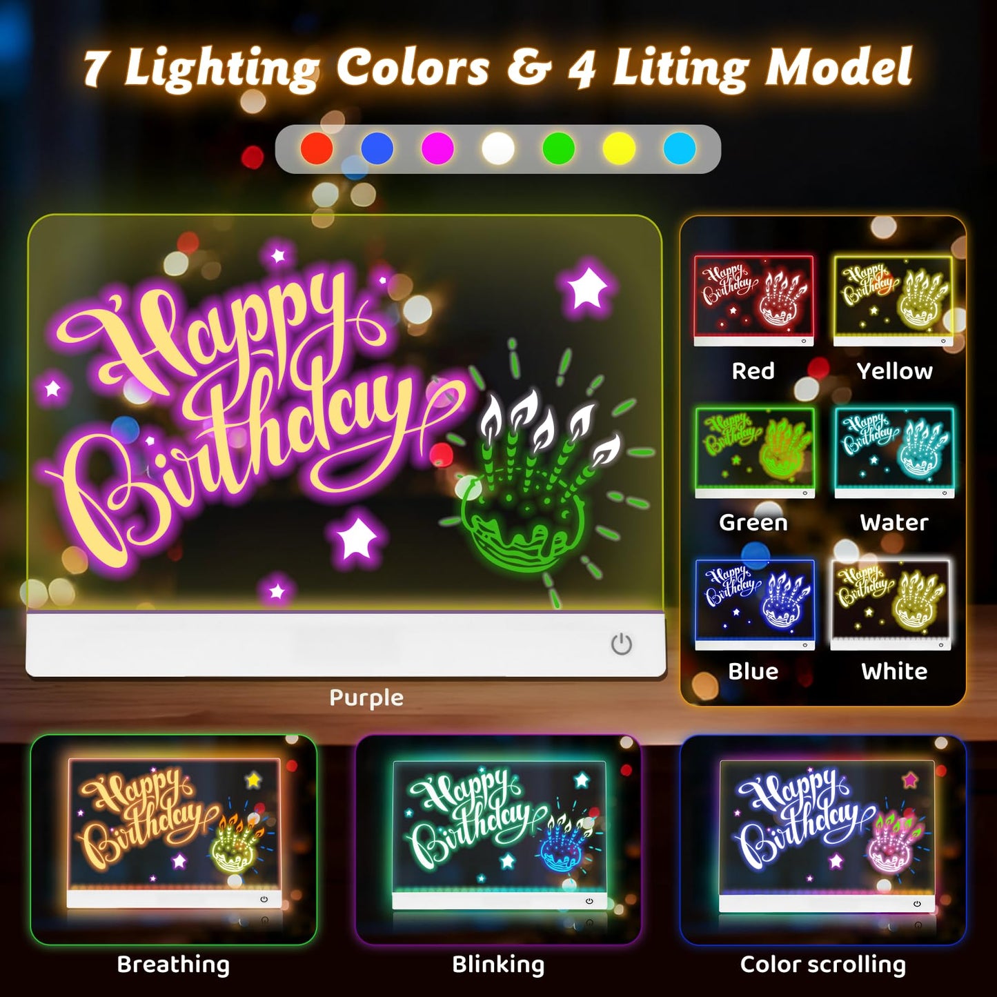 NanoMin Rechargeable LED Drawing Board for Kids – 11 Colors, Easy Clean, 6-Hour Glow, Ages 3–10