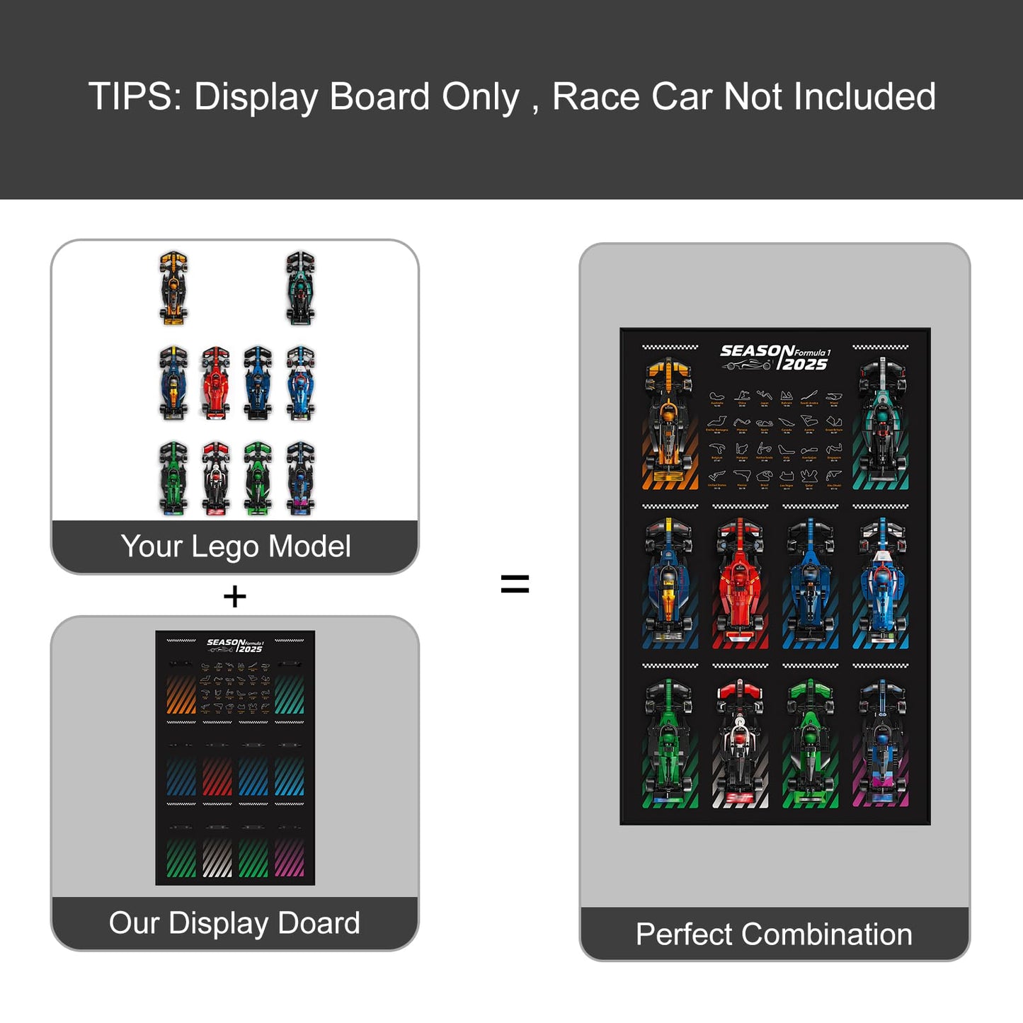 NAOCARD Display Wallboard for Lego Speed Champions – Ultimate F1 Collector's Pack Wall Mount