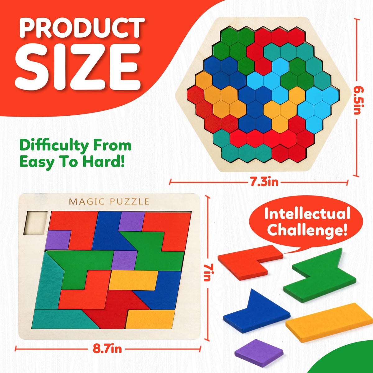 NAODONGLI Wooden Puzzle Blocks – Brain Teasers & STEM Games (3 Pack) for Kids 3+